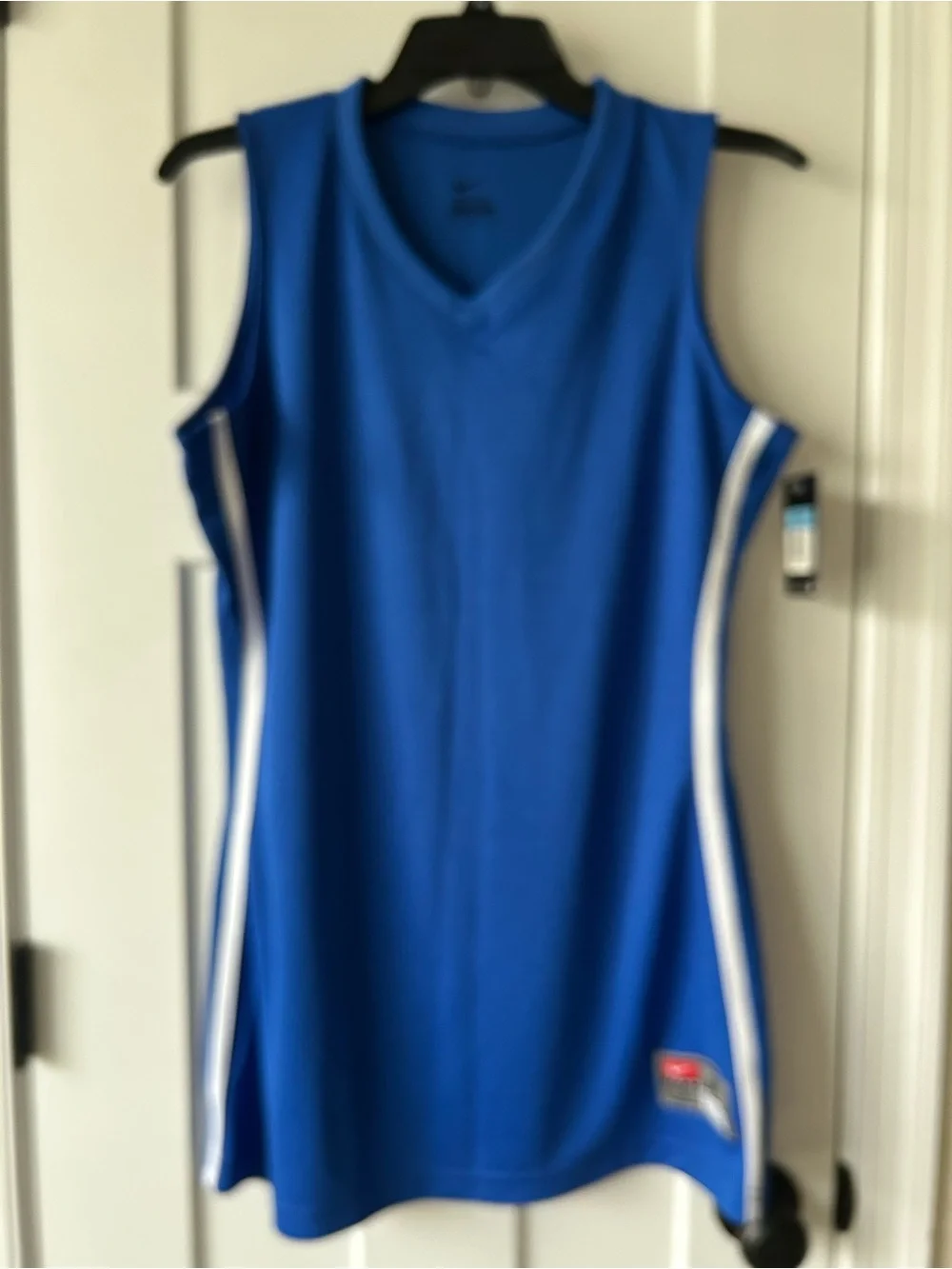 NWT - Nike Blue Athletic Basketball  Sleeveless Long Top with White Side Stripes
